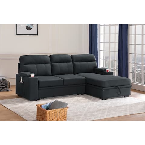 Kaden Fabric Sleeper Sectional Sofa with Storage Chaise and Arms