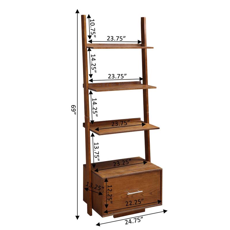 Convenience Concepts American Heritage Ladder Bookshelf with File Drawer