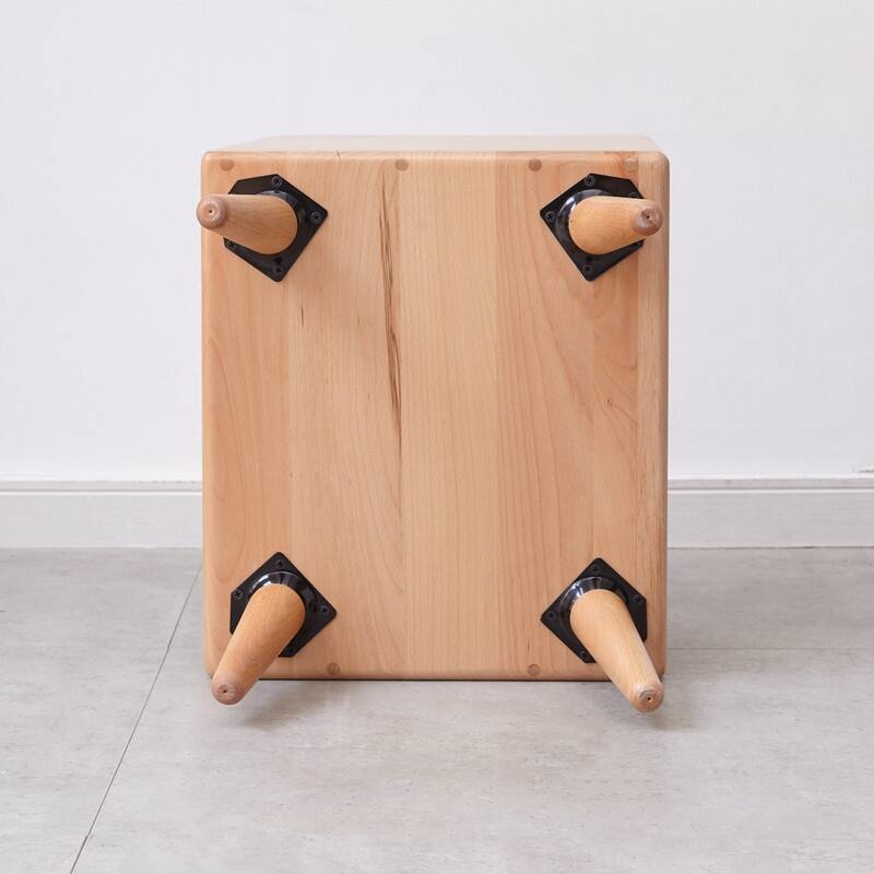 European Beech Nightstand, Solid Wood Bedside Table with Storage, Nordic Bedroom Cabinet