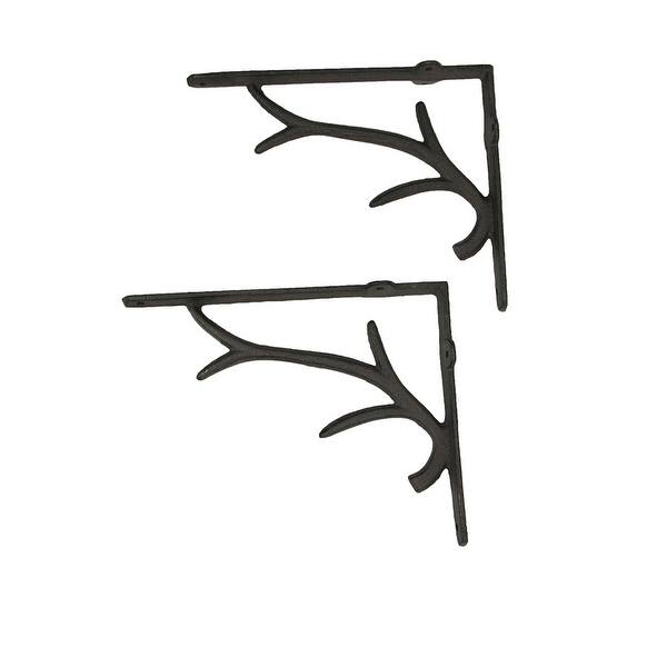 Zeckos Brown Cast Iron Deer Antler Wall Shelf Brackets (Set Of 2) 8 X