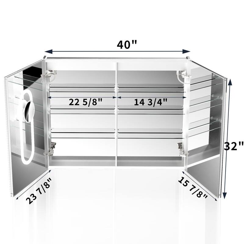 MEDUNJESS Double Opening Frameless Bathroom Mirror Cabinet with Defogging