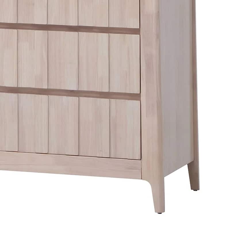 Vasu Tall Dresser Chest, 5 Storage Drawers, White Wash Solid Rubberwood