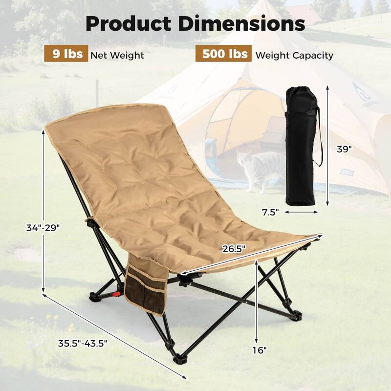 Costway 1/2 PCS Portable Folding Camping Chair with 500 LBS Support