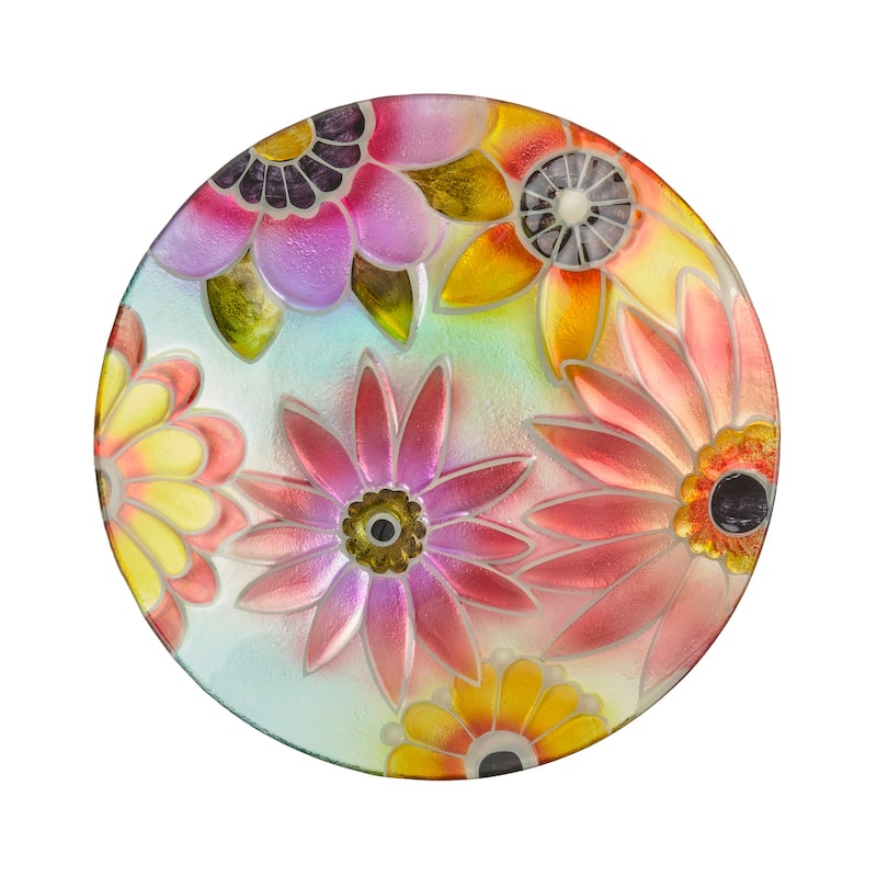 Alpine Corporation 18" Round Outdoor Birdbath Bowl Topper with Colorful Painted Flowers Design