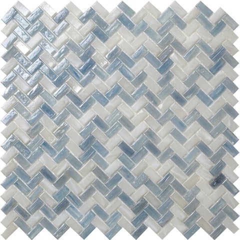 Apollo Tile 10 Pack 11.8-in x 11.9-in Blue Herringbone Glossy Finished Glass Mosaic Floor and Wall Tile (9.75 Sq ft/case)