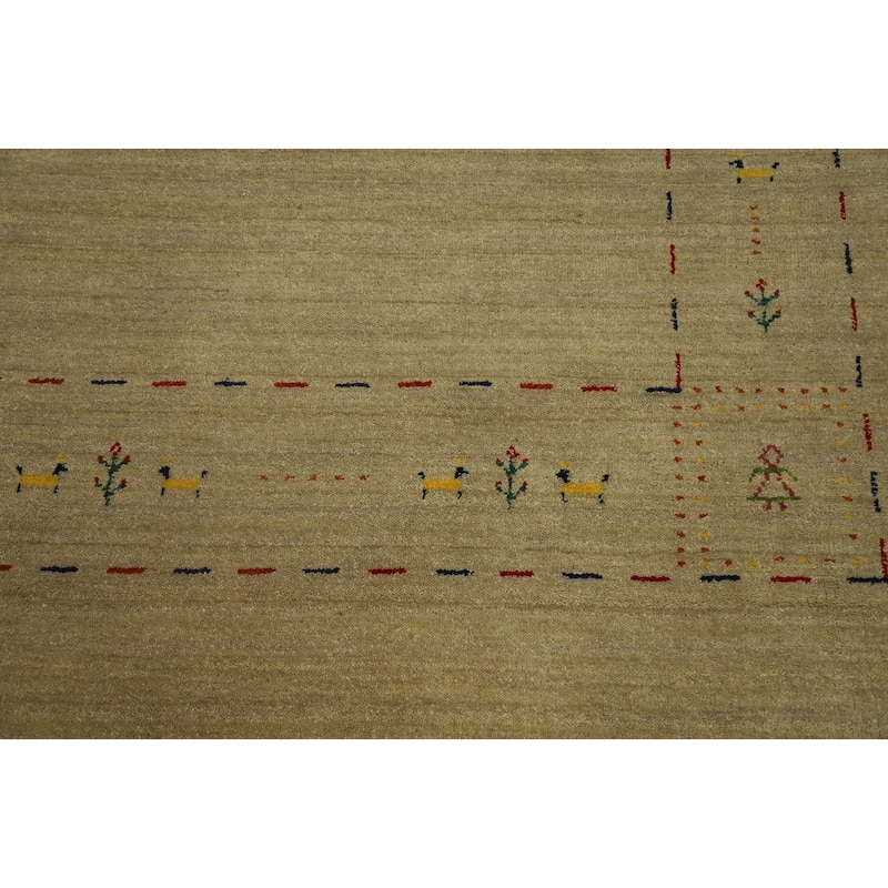 Hand Knotted Oriental 100% Wool Carpet Tribal Animal Pictorial Beige & Ivories Gabbeh Area Rug - 7' 11'' X 7' 9''