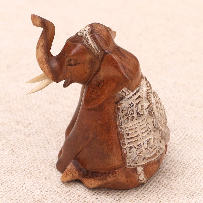 Wood sculpture, 'Sitting Elephant'