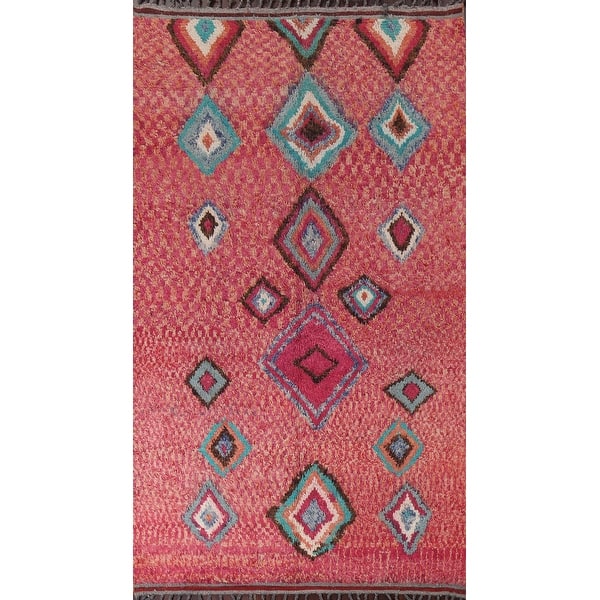 slide 2 of 19, Tribal Moroccan Oriental Area Rug Hand-knotted Geometric Wool Carpet - 5'10" x 10'0"