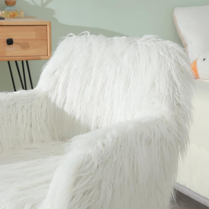 Faux Fur Upholstered Make-up Chair Side Dining Chair with Metal Leg