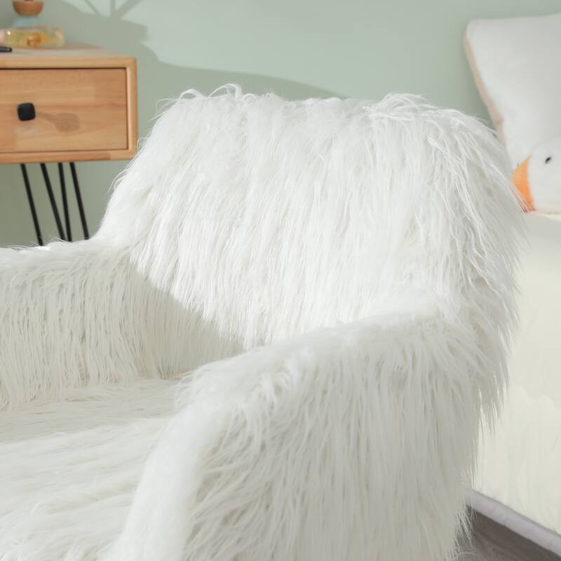 White Faux Fur Upholstered Make up Chair Side Dining Chair