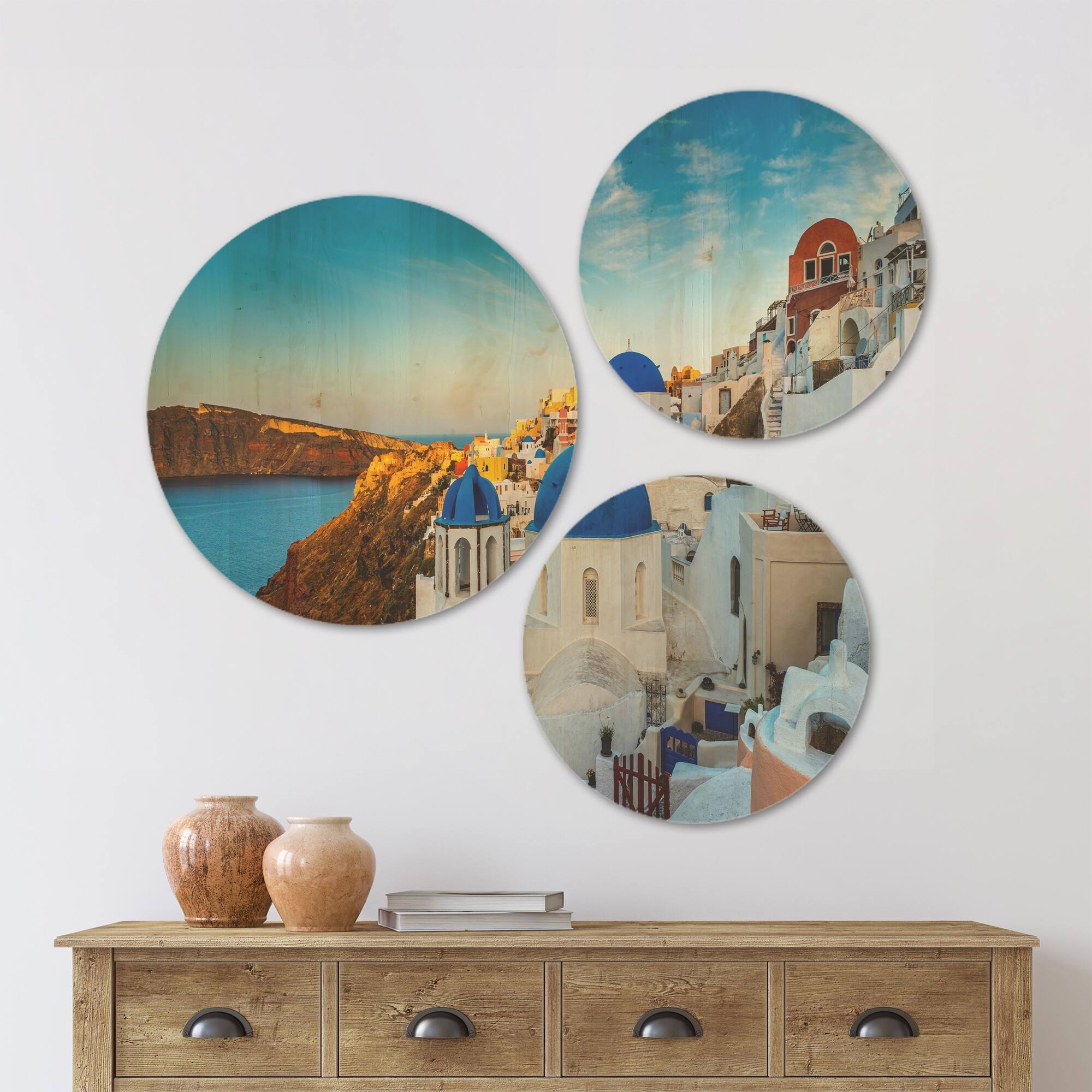 Designart 'Beautiful Santorin Houses Greece' Cityscape Wood Wall Art