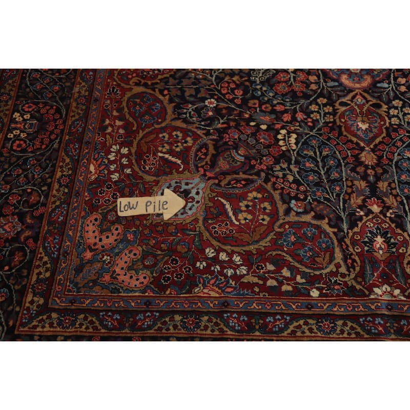 Hand Knotted Oriental 100% Wool Carpet Traditional Floral Navy Blue & Blues Tabriz Area Rug - 11' 7'' X 7' 9''