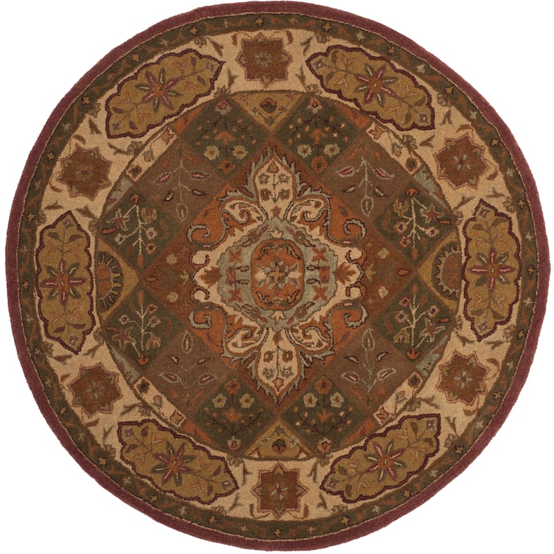 SAFAVIEH Handmade Heritage Woven Lattice Traditional Oriental Wool Rug - 6' Round - Rust/Ivory