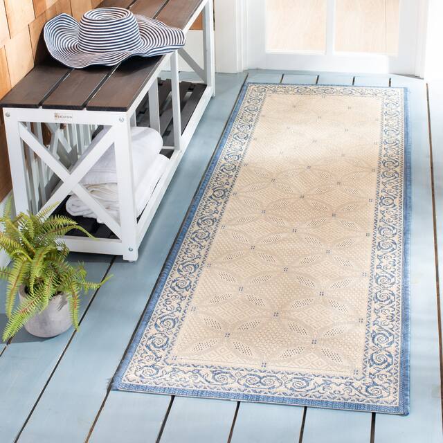 SAFAVIEH Courtyard Laurene Waterproof Patio Backyard Rug - 2'3" x 6'7" Runner - Natural/Blue