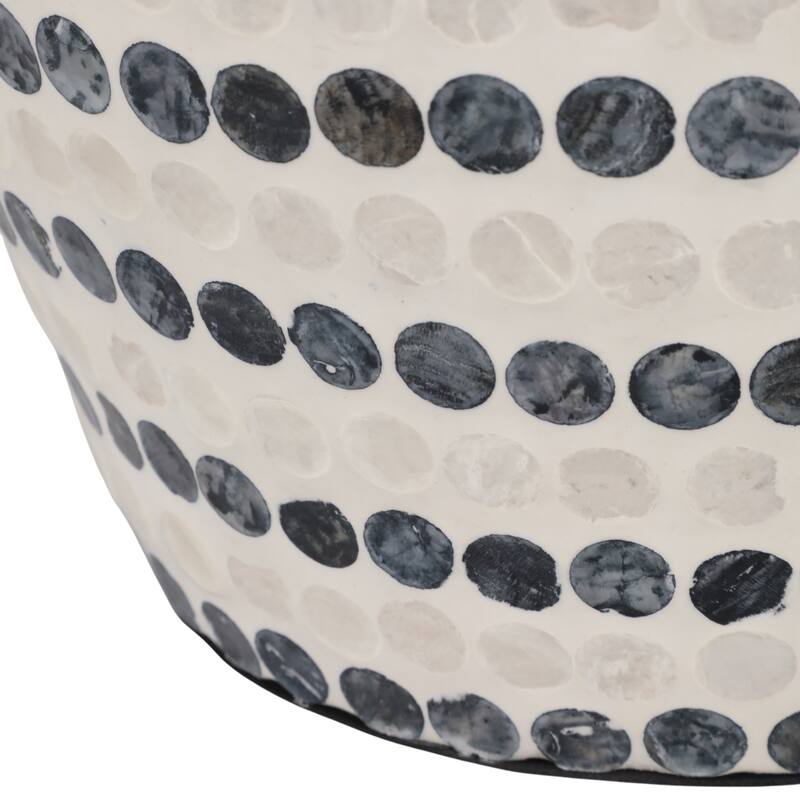 Decorative Vase - Shell Coastal Capiz Dots - Ivory and Blue