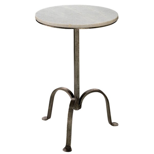 22 Inch Accent Side Table, Round Marble Top, Curved Metal Tripod Base, Gray