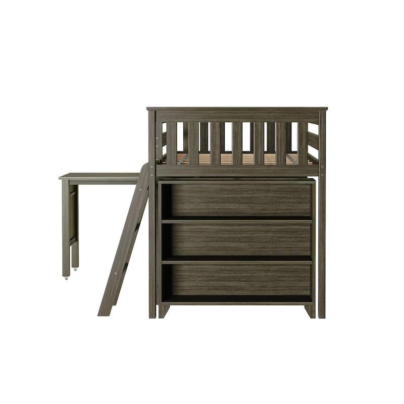 Max and Lily Twin-Size Low Loft with Pull-Out Desk and 3-Shelf Bookcases