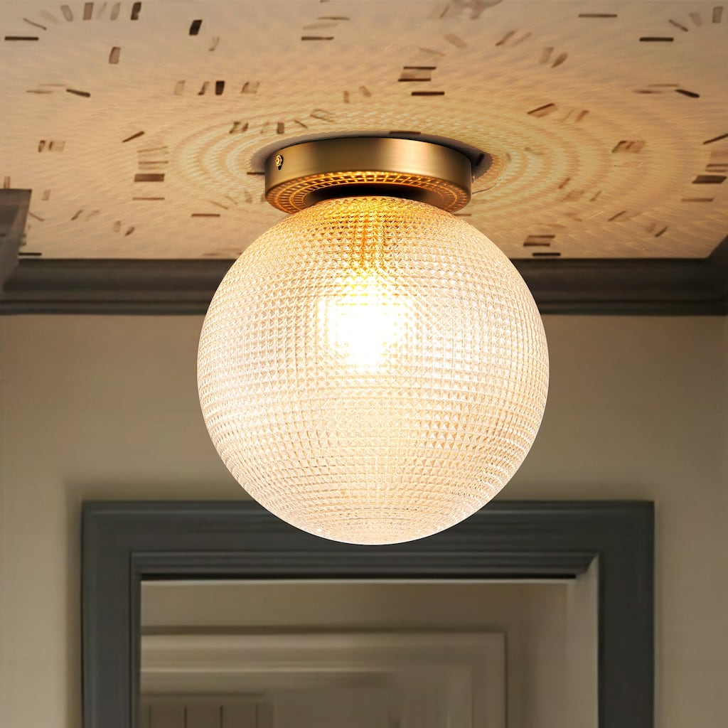 9.8" Modern Brushed Gold Glass Semi-Flush Mount Ceiling Light for Foyer/ Closet