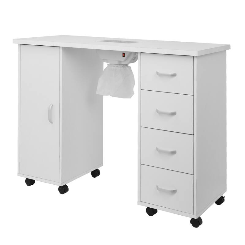 MDF Single Door 4 Drawers With Fan White Nail Table - White