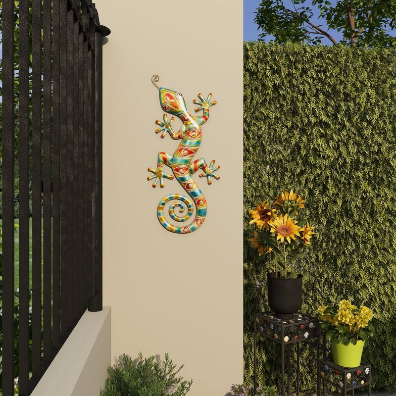 Multi Colored Metal Indoor Outdoor Lizard Home Wall Decor