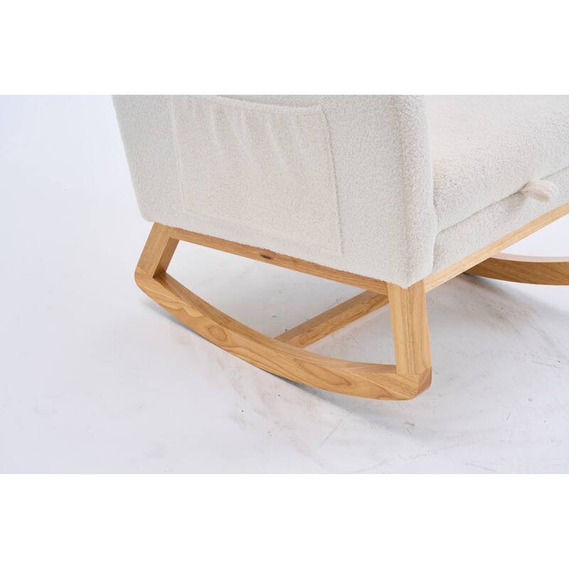 Plush Rocking Chair with Adjustable Footrest and Storage Pocket