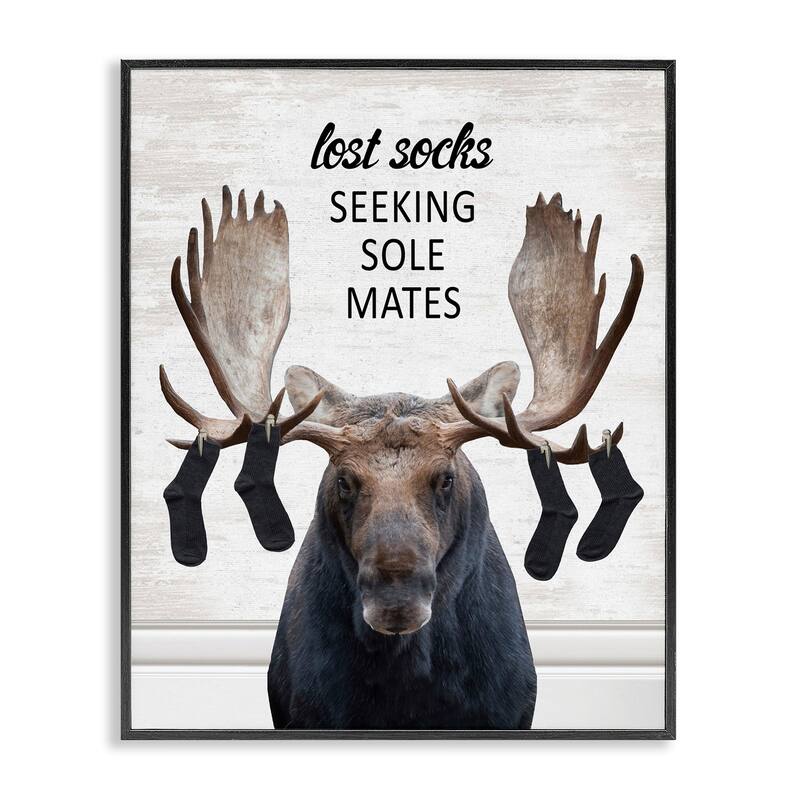 Stupell Lost Socks Seeking Sole Mates Framed Giclee Art Design By Lettered and Lined - 24 x 30 - Black