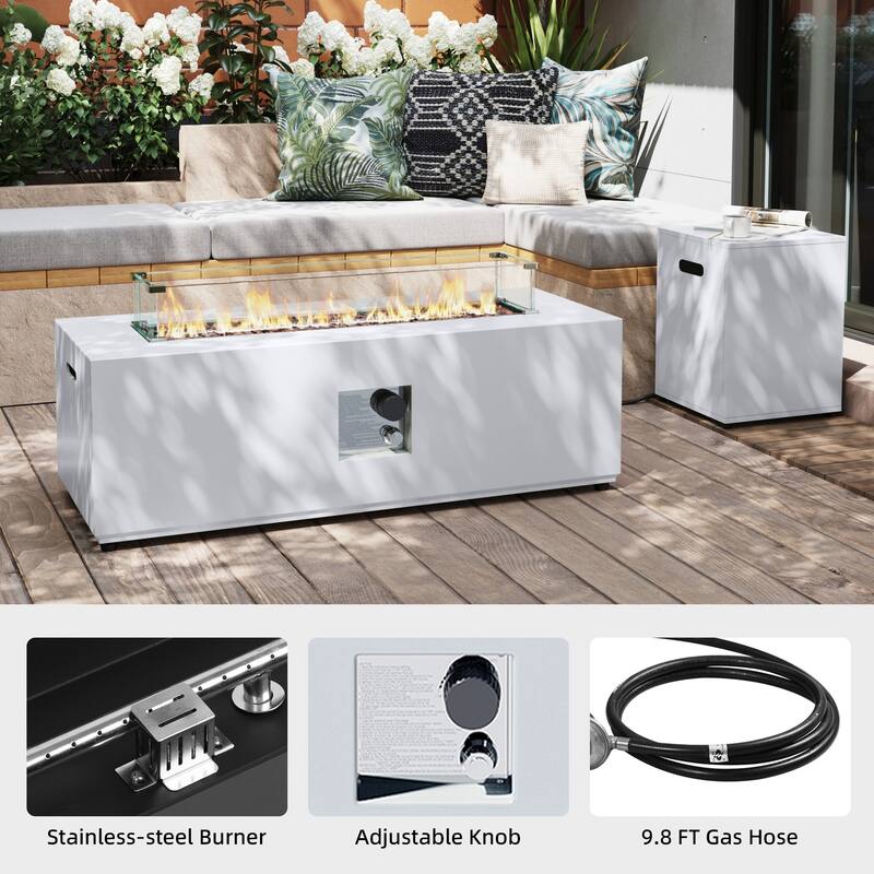 Patio Watcher Outdoor 42in./56in. Iron Fire Pit Table with Propane Tank Cover and Glass Wind Guard