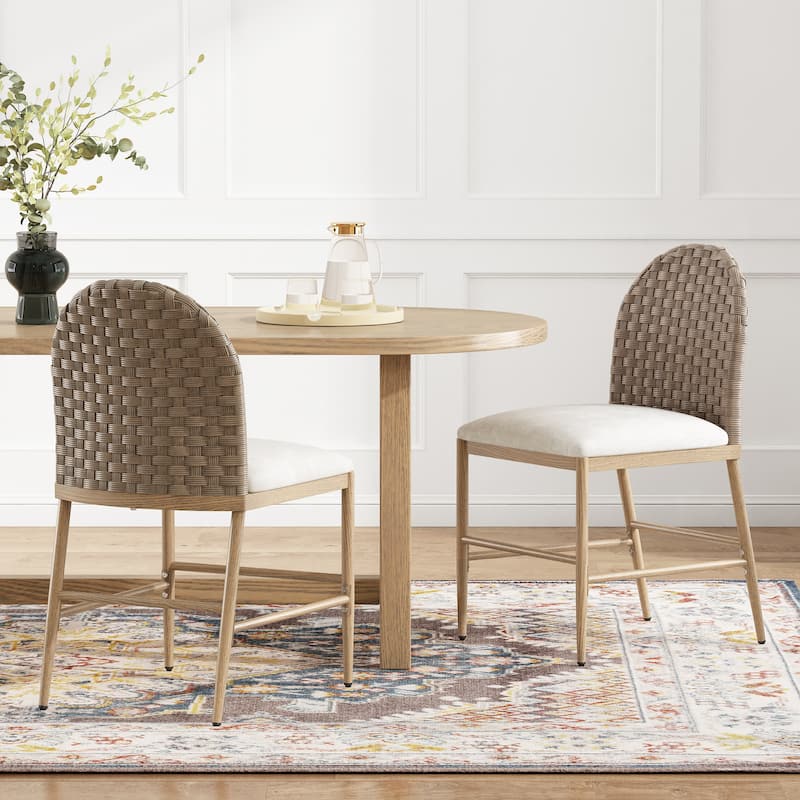 Christopher Knight Home - Marlowe Upholstered Armless Barstool with Iron Frame and Rattan Back (Set of 2) - Brown