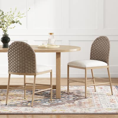Christopher Knight Home - Marlowe Upholstered Armless Barstool with Iron Frame and Rattan Back (Set of 2)