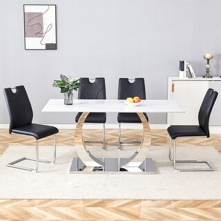 5-Piece Sintered Stone Dining Table and Chair Set With 4 Uniquely ...