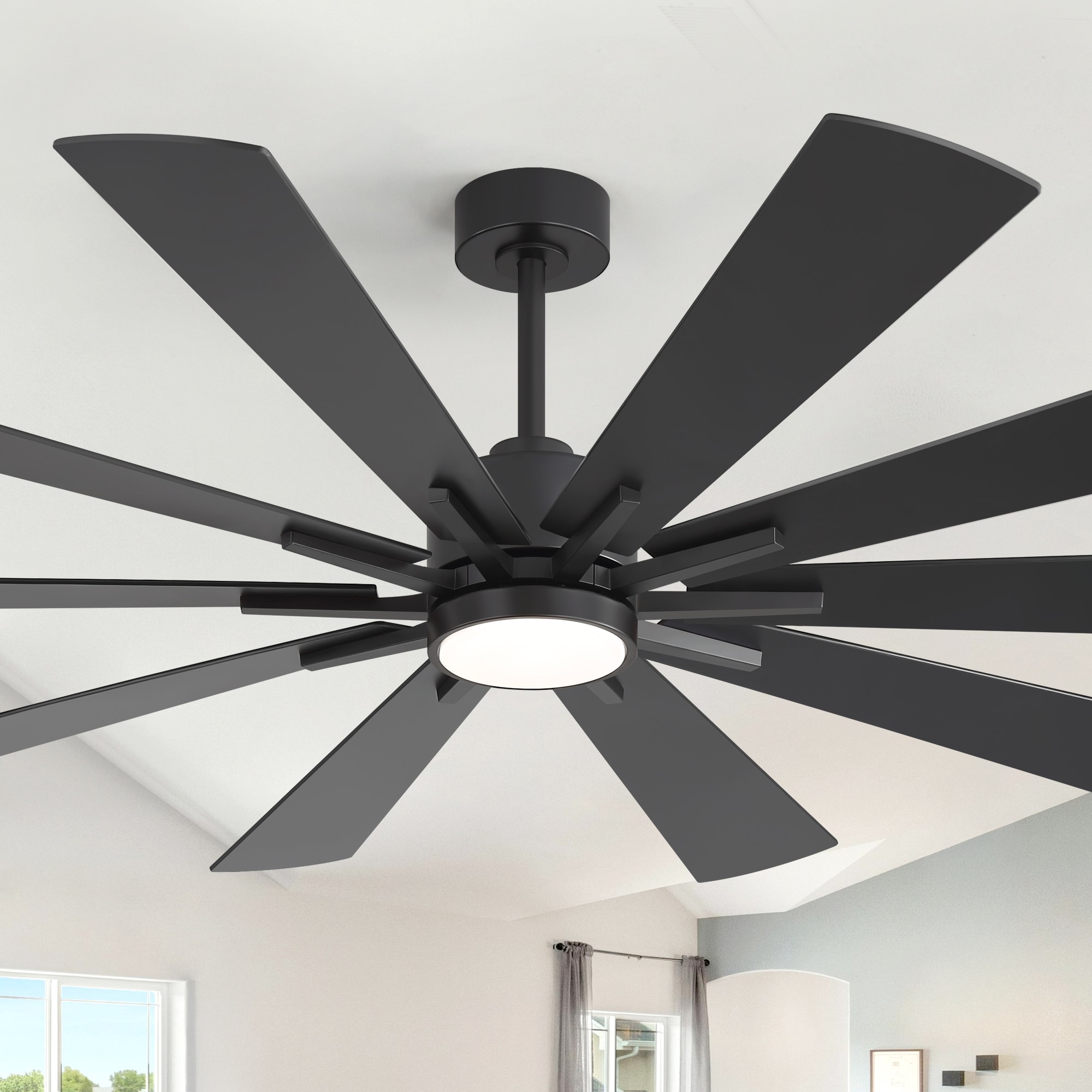62"/72" Reversible 10-Blade Large LED Ceiling Fan with Light and Remote