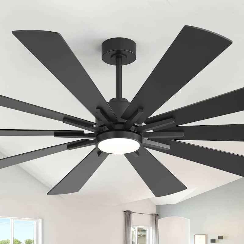 62"/72" Reversible 10-Blade Large LED Ceiling Fan with Light and Remote - 72-inch