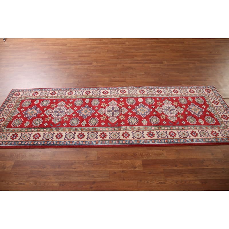 Geometric Kazak Runner Rug Handmade Oriental Wool Carpet - 2'8" x 7'9"