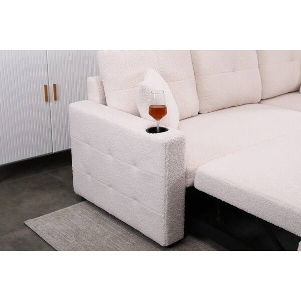 MidCentury Modern Pull Out Sleeper Sectional Sofa with Storage Chaise