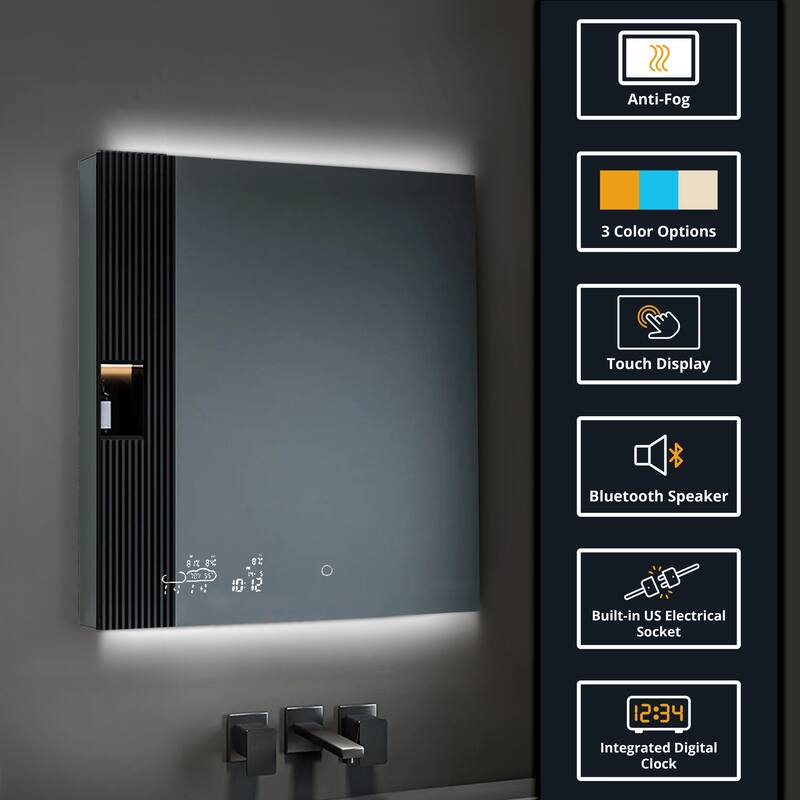 Savera 30 in. Surface-Mount LED Mirror Medicine Cabinet with Defogger