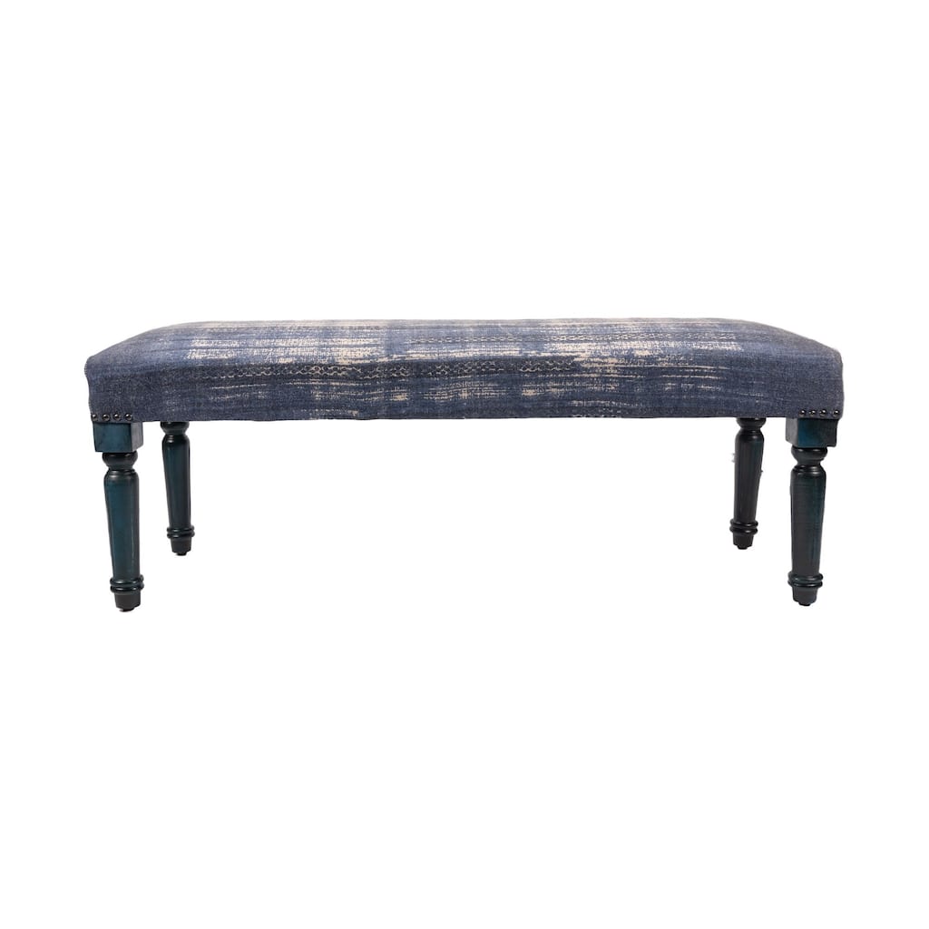 47" Antique Blue Distressed Rectangular Bench