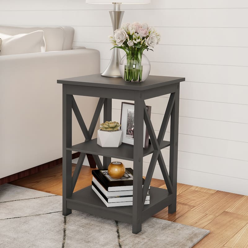Somerset Home Bedside or End Table with X-Legs, Gray