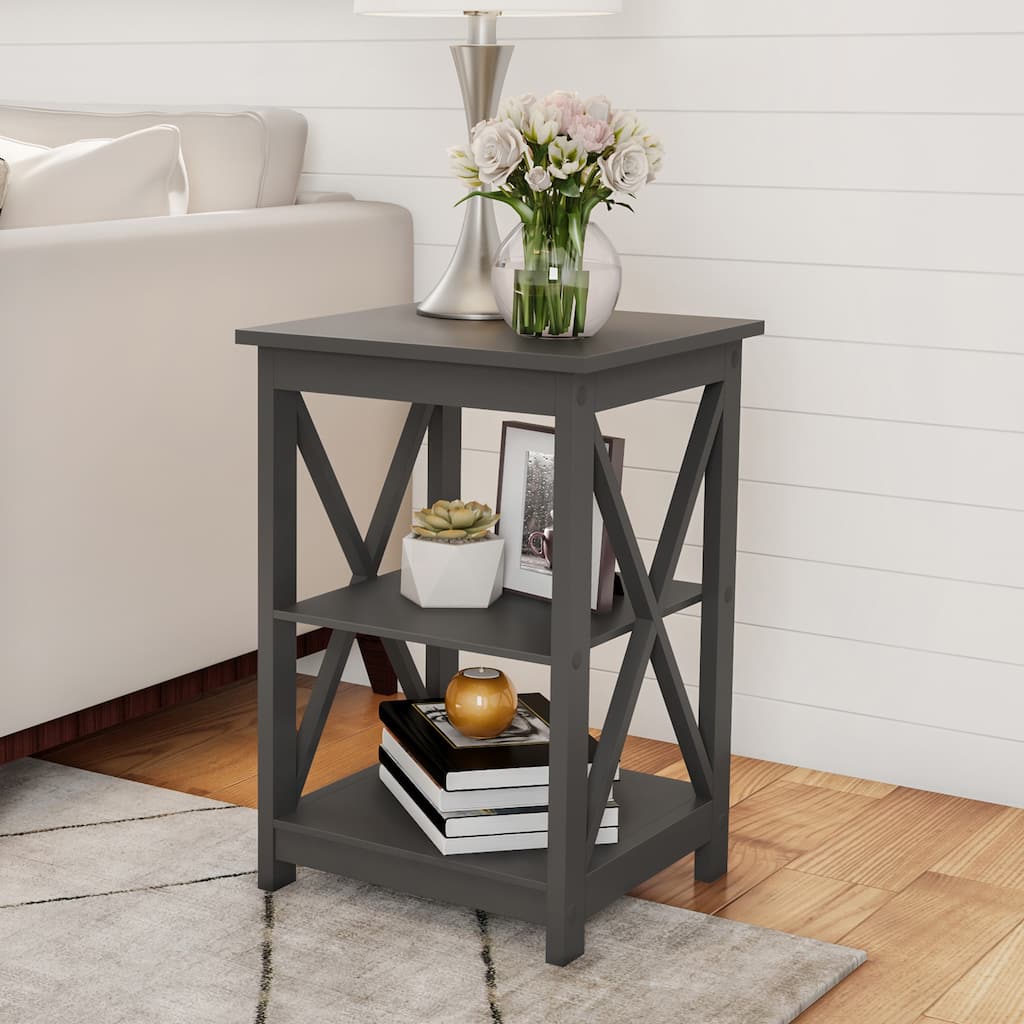 Somerset Home Bedside or End Table with X-Legs, Gray