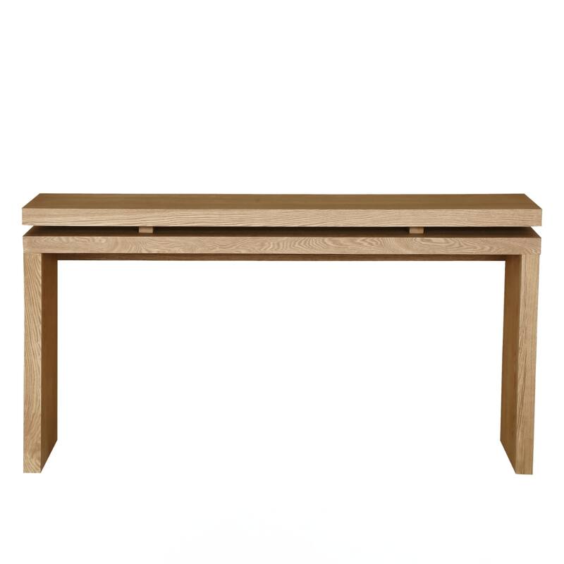 Retro Wooden Entryway Table with Double Board Suspension Design, Solid Wood & MDF, Sofa Table for Living Room