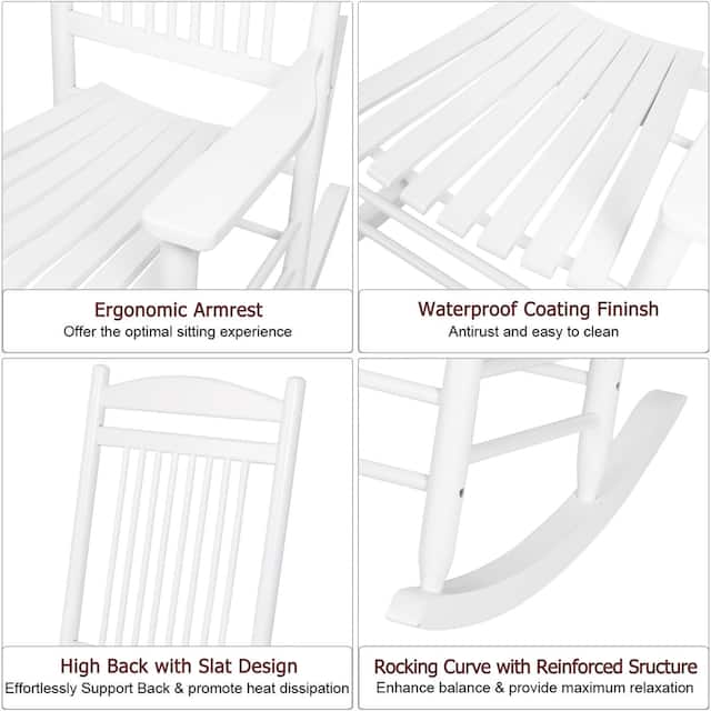 VEIKOUS Wood 3-piece Outdoor Rocking Chair and Folding Table Set