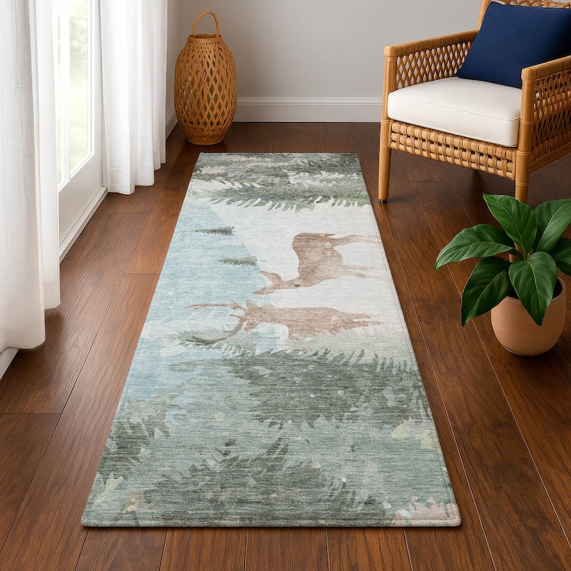 Premium Washable Super Soft Winter Snow Reindeer Mayfield Rug - Sky - 2'3" x 7'6"