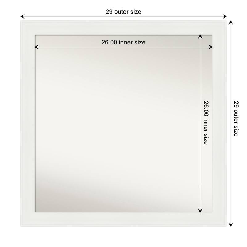 Vanity White Narrow Framed Non-Beveled Custom Wall Mirror, Bathroom Vanity Mirror - Outer Size: 29.5 x 29.5