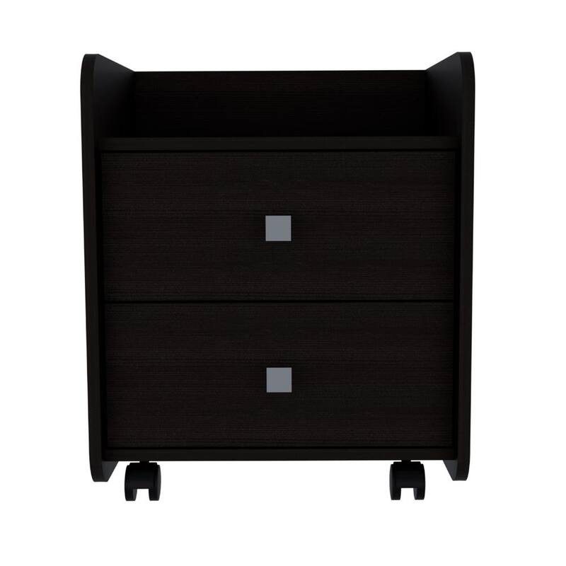 Modern Nightstand with Two Drawers, Metal Handle, and Caster Wheels - Space-Saving Design for Bedroom or Living Room