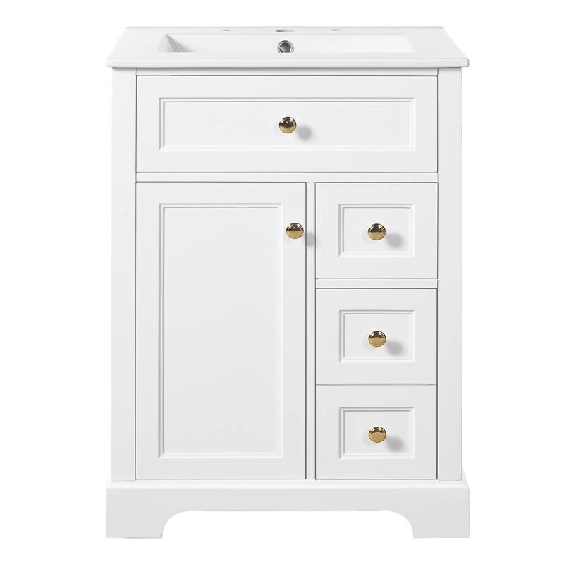 Roomfitters 24" Bathroom Vanity with Sink, Solid Pinewood Frame, 3 Drawers & Cabinet with 2-Tier Door Rack