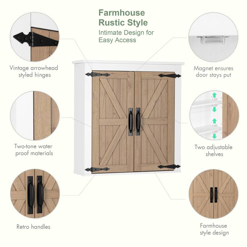COSTARS Farmhouse Bathroom Wall Cabinet Over Toilet, Wood Grain Medicine Cabinet Organizer with Barn Doors & Adjustable Shelves