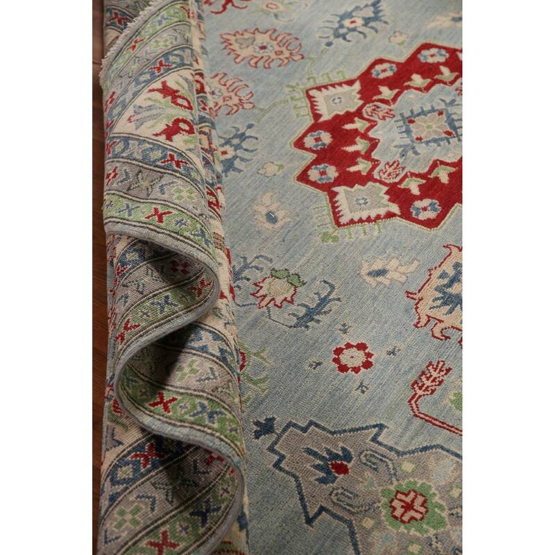 Hand Knotted Oriental 100% Wool Carpet Traditional Geometric Navy Blue & Blues Kazak Area Rug - 16' 3'' X 9' 9''