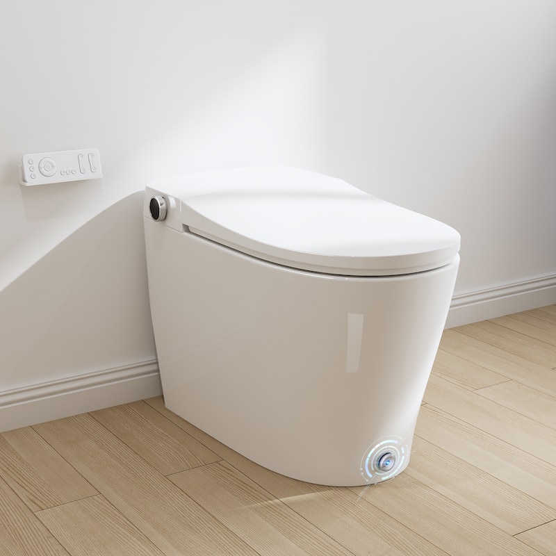 HOROW Elongated Smart Bidet Toilet in White with Auto Open Close Auto Flush Heated Seat and Remote Control - N/A - White