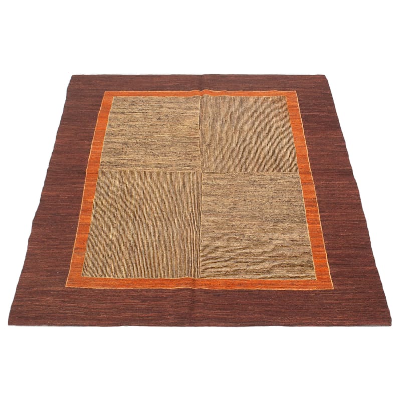 ECARPETGALLERY Flat-Weave Natural Brown Wool Kilim - 5'1 x 6'6