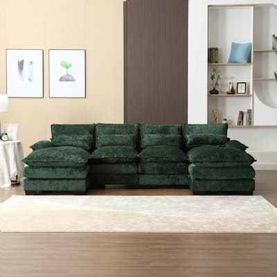 Symmetrical Reclining Couch U-shaped Sectional Sofa with Chaise with Double Thick Cushions and Waist Pillows for Living Room
