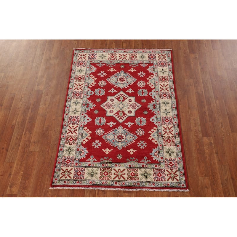 Kazak Accent Rug Hand-Knotted Traditional Oriental Wool Carpet - 3'6"x 4'11"